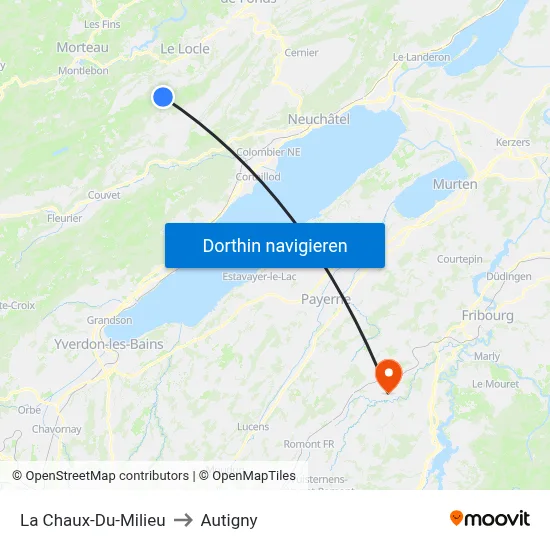 La Chaux-Du-Milieu to Autigny map