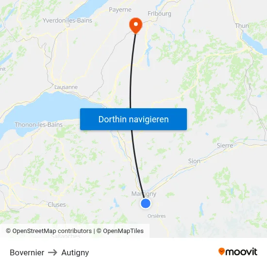 Bovernier to Autigny map
