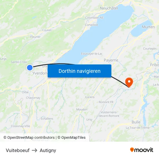 Vuiteboeuf to Autigny map