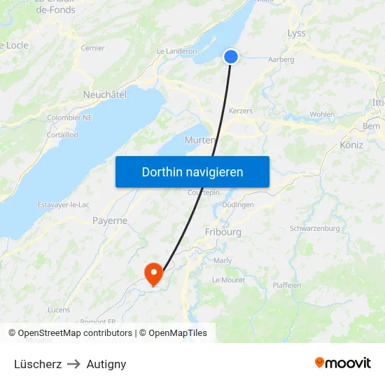 Lüscherz to Autigny map