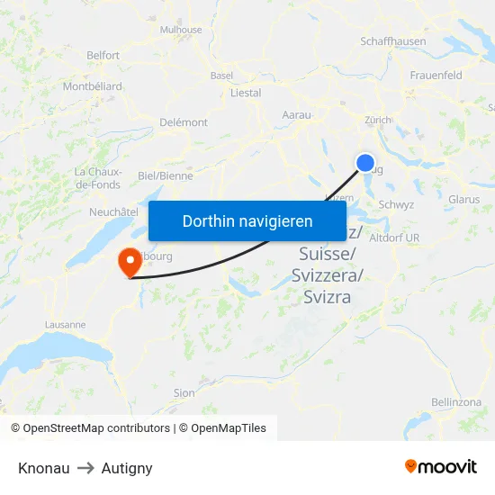 Knonau to Autigny map