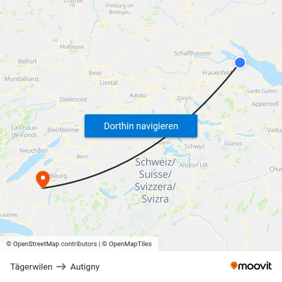 Tägerwilen to Autigny map
