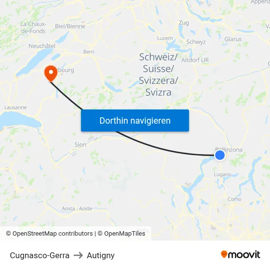 Cugnasco-Gerra to Autigny map