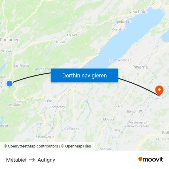 Métabief to Autigny map