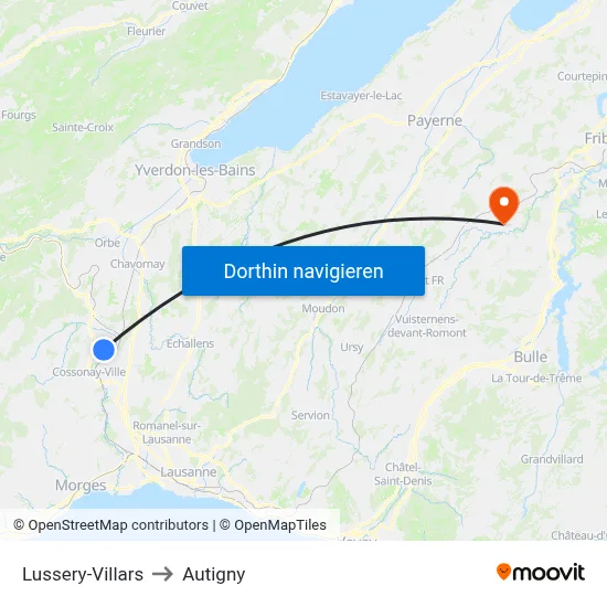 Lussery-Villars to Autigny map