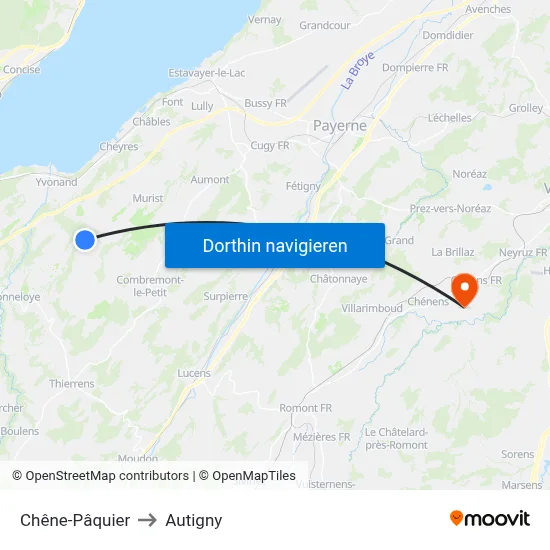 Chêne-Pâquier to Autigny map