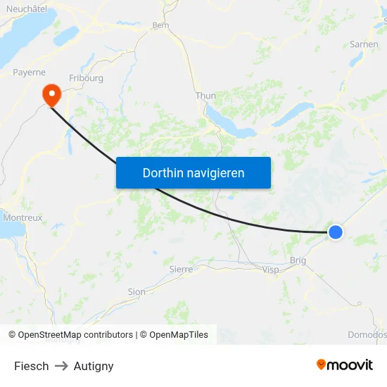 Fiesch to Autigny map