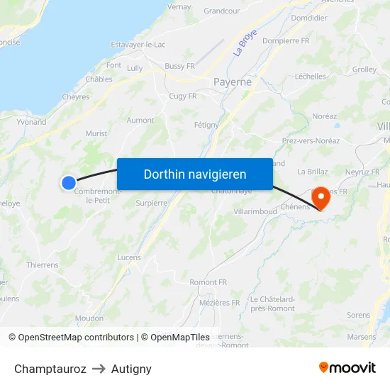Champtauroz to Autigny map