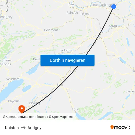 Kaisten to Autigny map