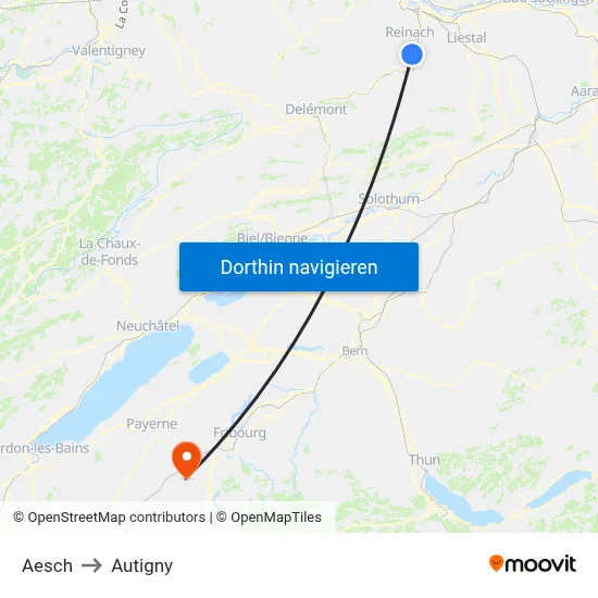 Aesch to Autigny map