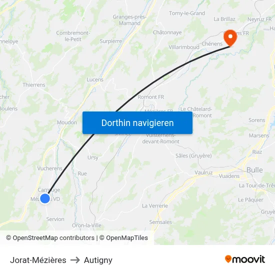 Jorat-Mézières to Autigny map