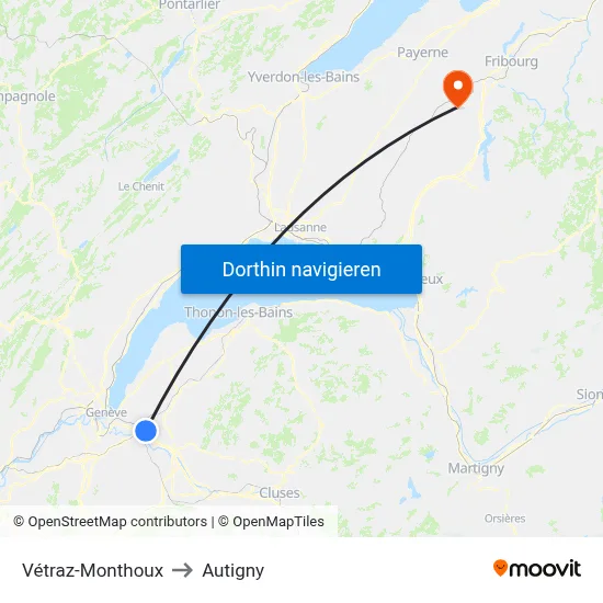 Vétraz-Monthoux to Autigny map