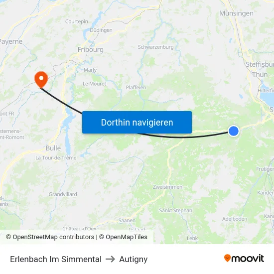 Erlenbach Im Simmental to Autigny map