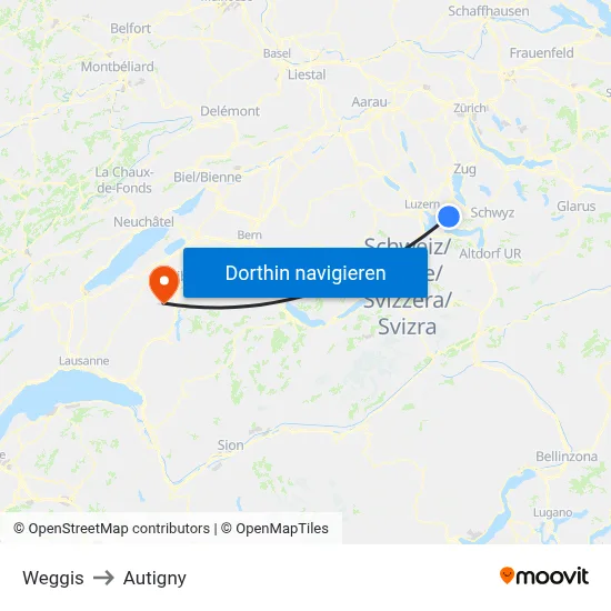 Weggis to Autigny map