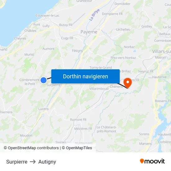 Surpierre to Autigny map