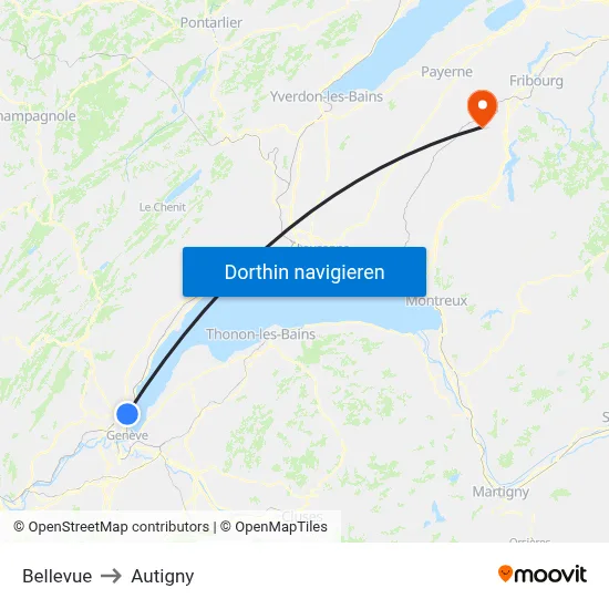 Bellevue to Autigny map