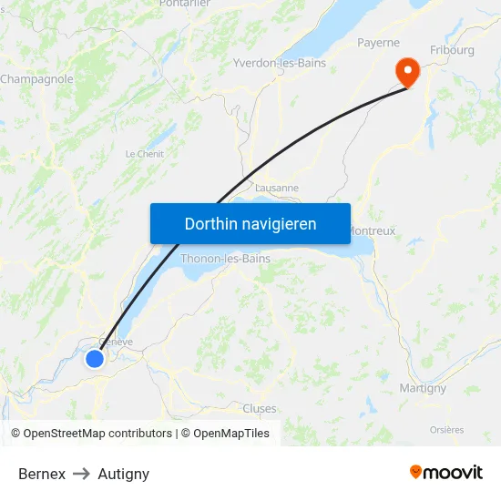 Bernex to Autigny map