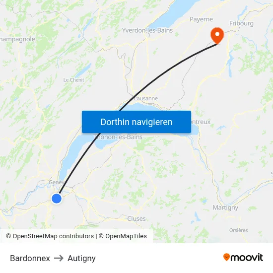 Bardonnex to Autigny map