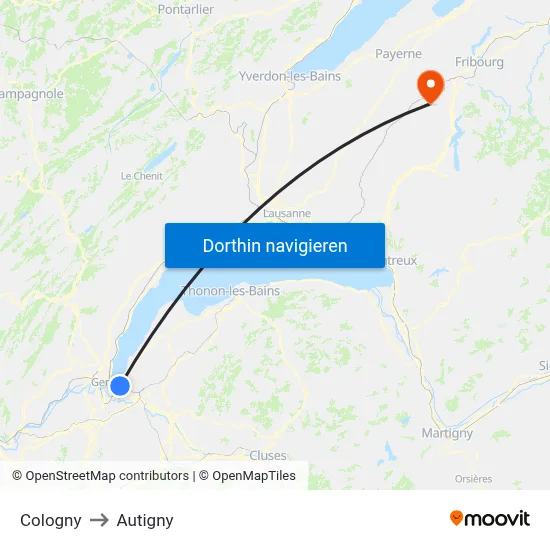 Cologny to Autigny map