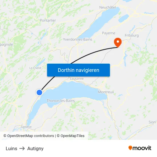 Luins to Autigny map