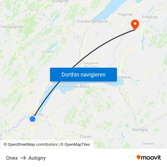 Onex to Autigny map