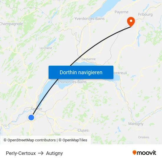 Perly-Certoux to Autigny map