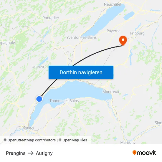 Prangins to Autigny map