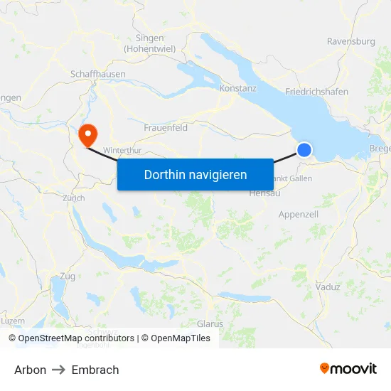Arbon to Embrach map