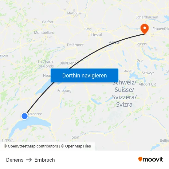 Denens to Embrach map
