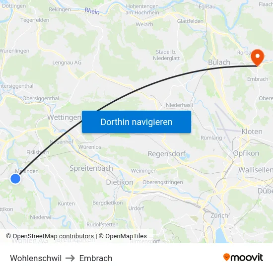 Wohlenschwil to Embrach map
