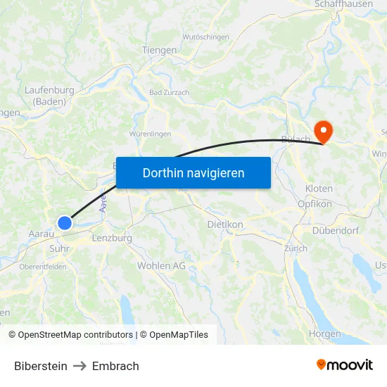 Biberstein to Embrach map
