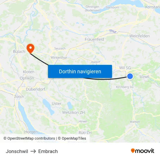 Jonschwil to Embrach map