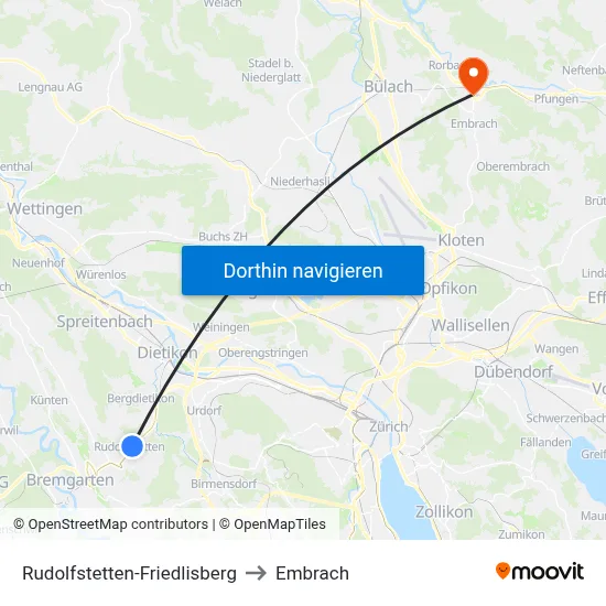 Rudolfstetten-Friedlisberg to Embrach map