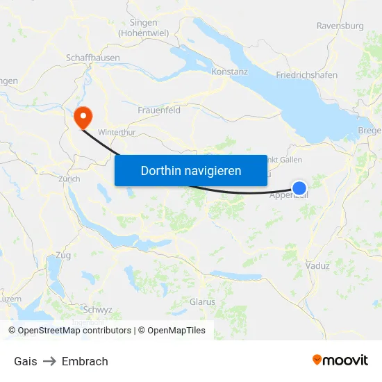 Gais to Embrach map