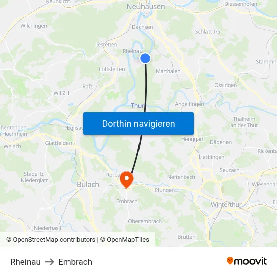 Rheinau to Embrach map