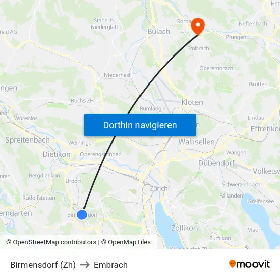 Birmensdorf (Zh) to Embrach map