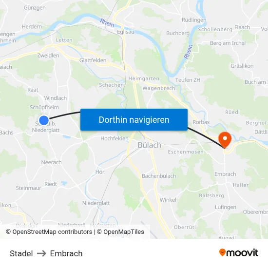 Stadel to Embrach map