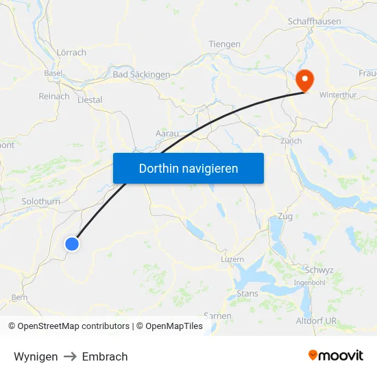 Wynigen to Embrach map