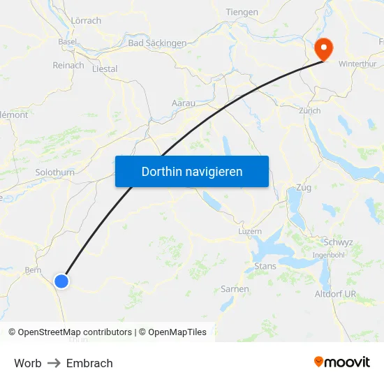 Worb to Embrach map
