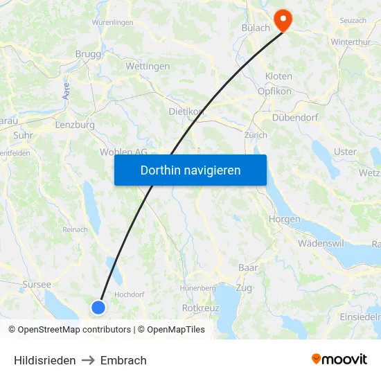 Hildisrieden to Embrach map