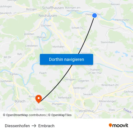 Diessenhofen to Embrach map
