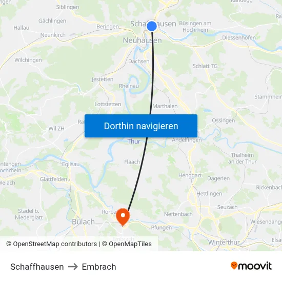 Schaffhausen to Embrach map