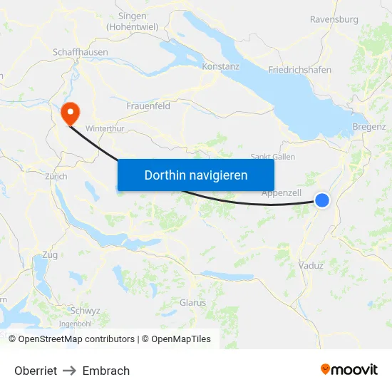 Oberriet to Embrach map