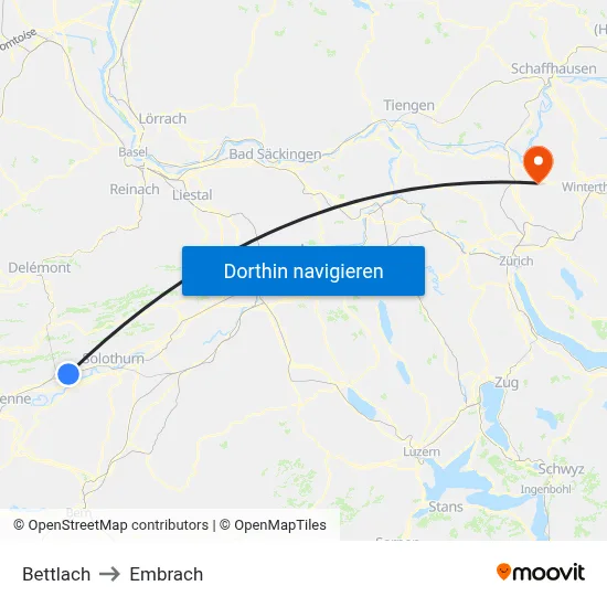 Bettlach to Embrach map