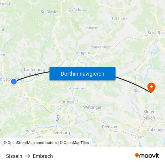 Sisseln to Embrach map