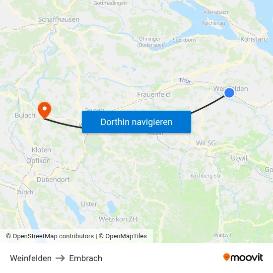 Weinfelden to Embrach map
