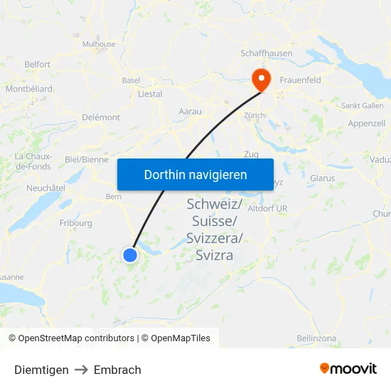 Diemtigen to Embrach map