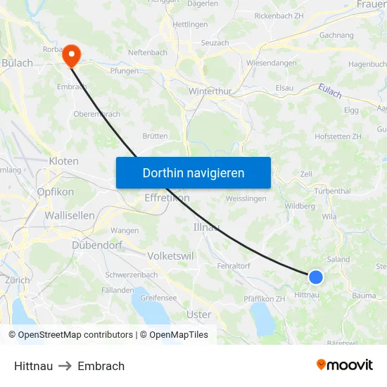 Hittnau to Embrach map