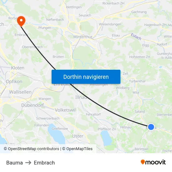 Bauma to Embrach map