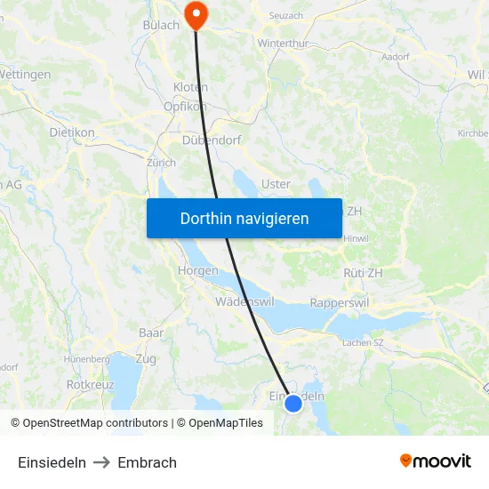 Einsiedeln to Embrach map